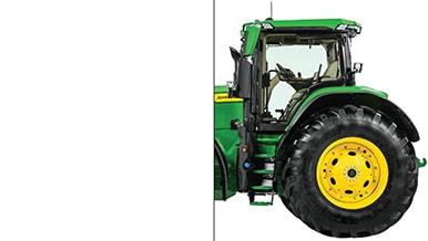 Photo of only half of a John Deere Wheeled Tractor