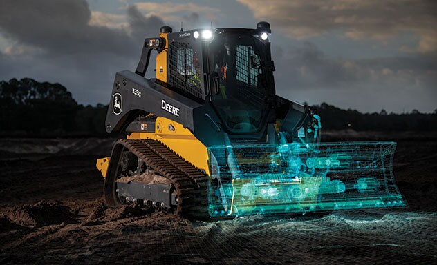 333G SmartGrade Compact Track Loader with glowing holograph blade illustration