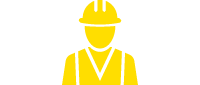 Simple line drawing of a man with hard hat and wearing a safety vest