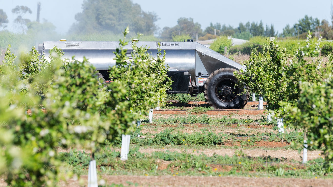 GUSS semi-autonomous sprayer in a field at SuniTAFE's SMART Farm