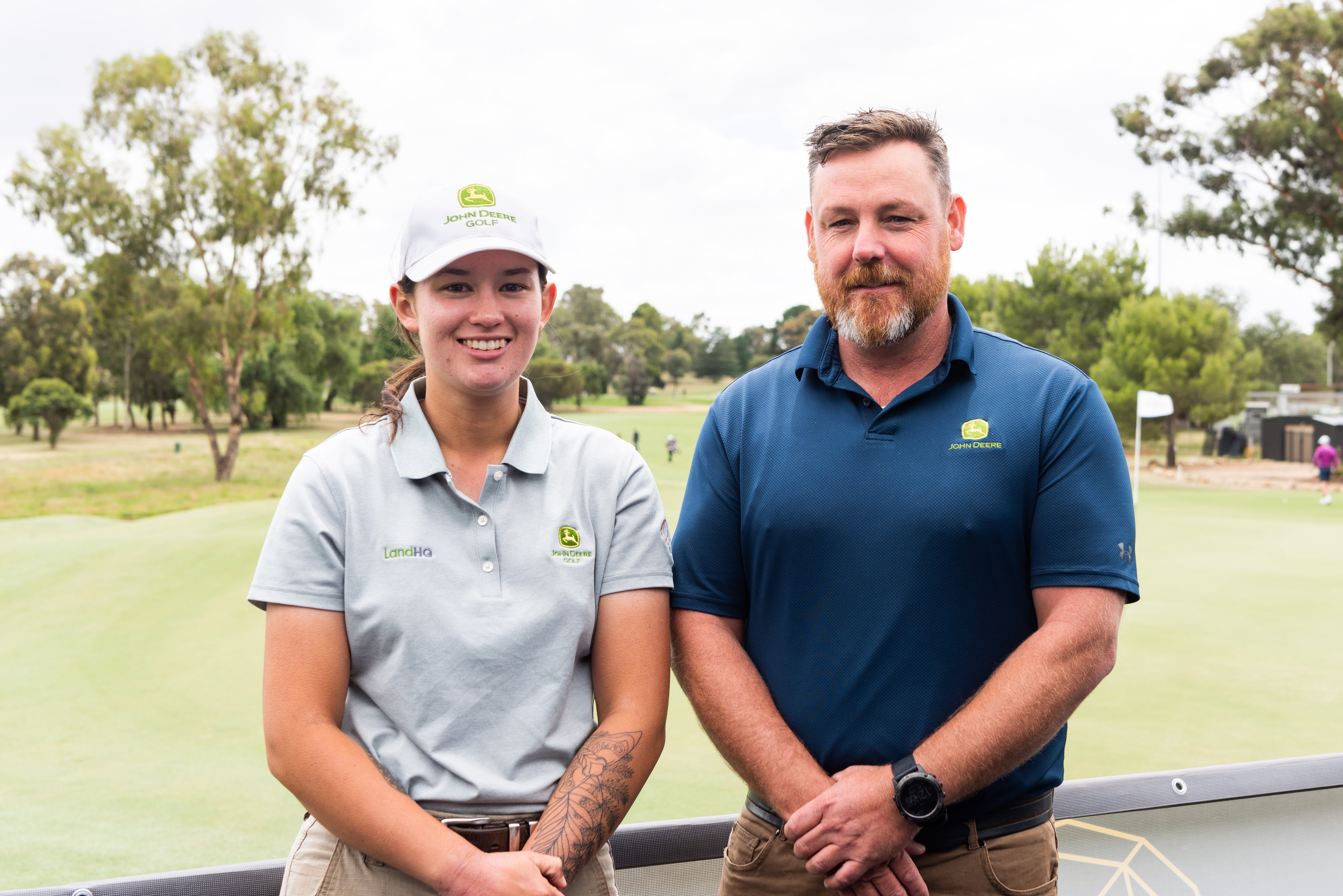 Annabelle Southall with mentor and Kodi Becket, standing in front of Cobram Barooga Golf Course.