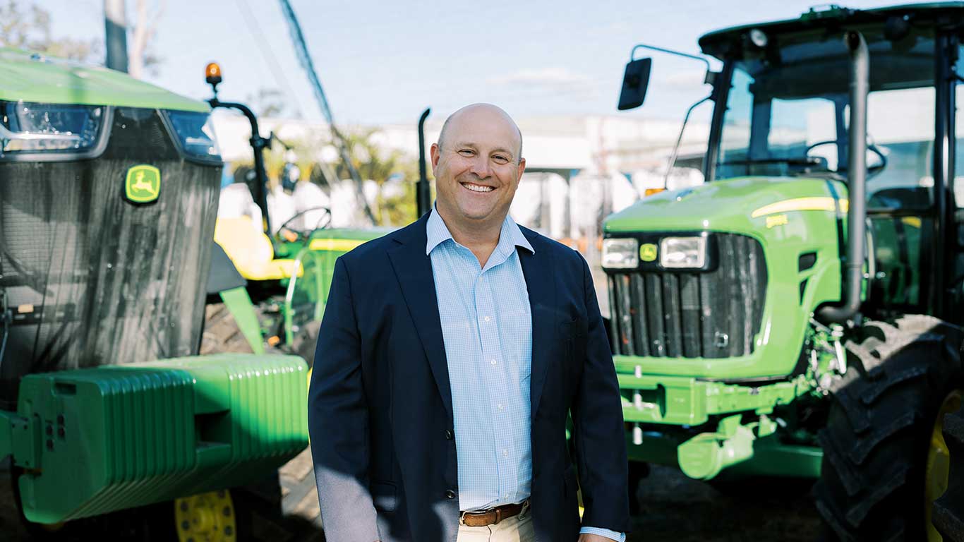 John*nbsp;Deere Australia and New Zealand managing director luke chandler standing in front of JD Tractors