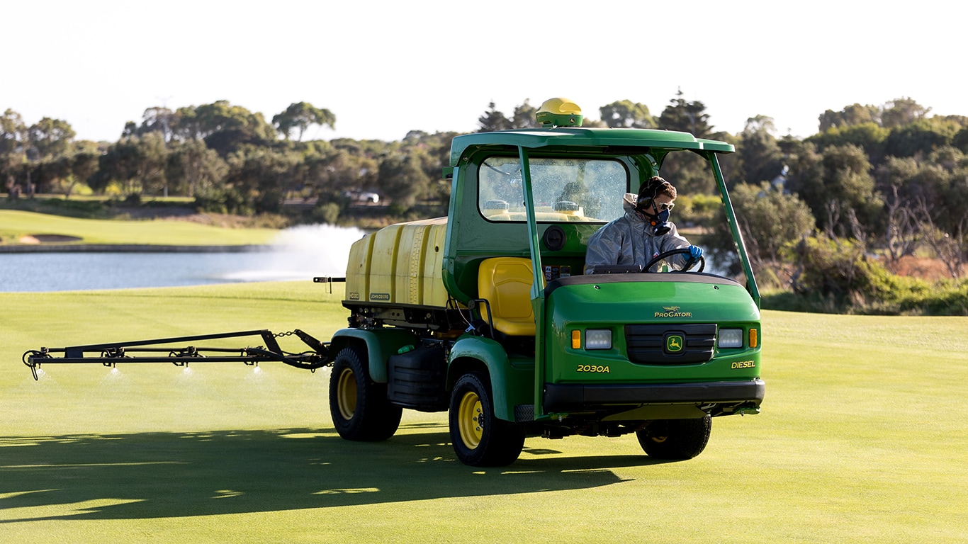 The John&nbsp;Deere ProGator&trade; 2030A GPS PrecisionSprayer on the fairway