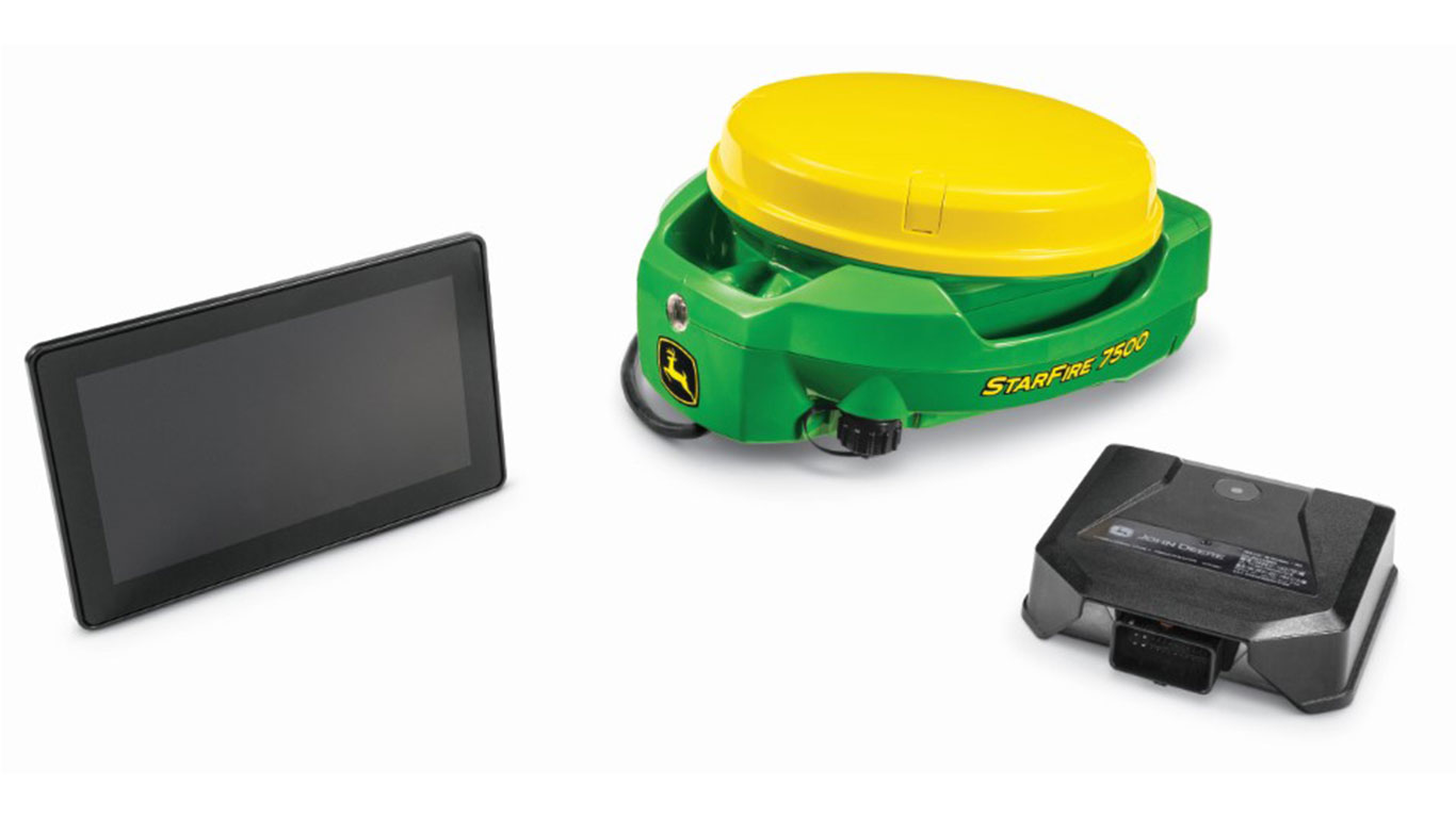 Green and yellow StarFire 7500 with a black screen monitor and black device