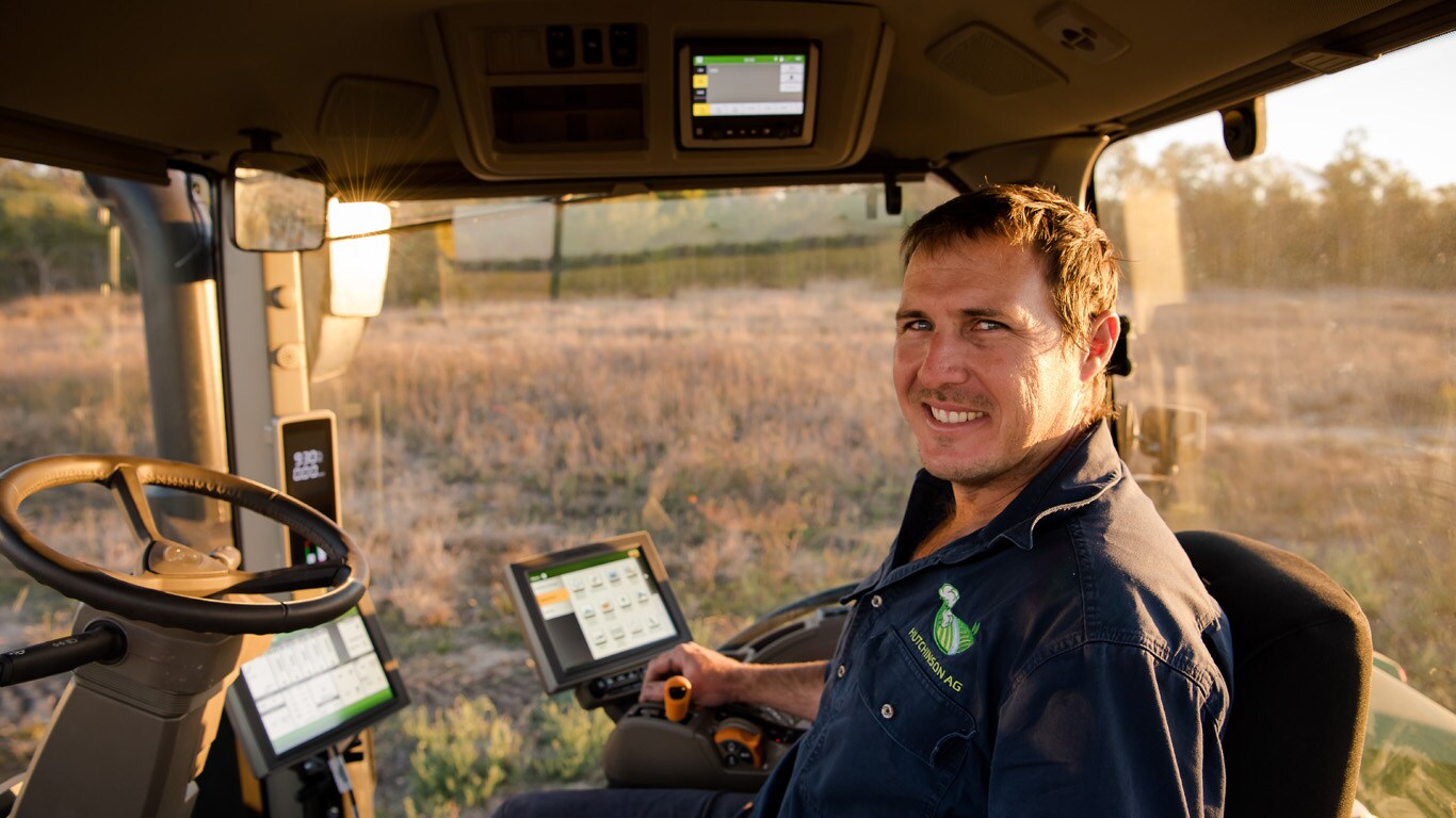 Inside of John Deere tractor cab