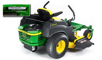 Residential John Deere Ztrak lawnmower with an inset barcode