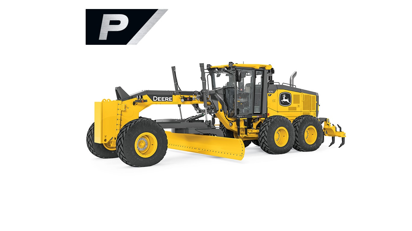 670 P-Tier motor grader on white background