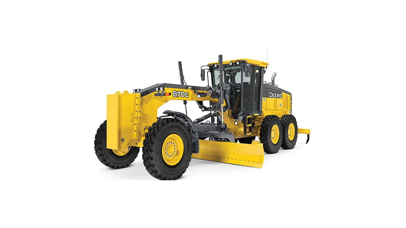 870G Motor Grader with white background.