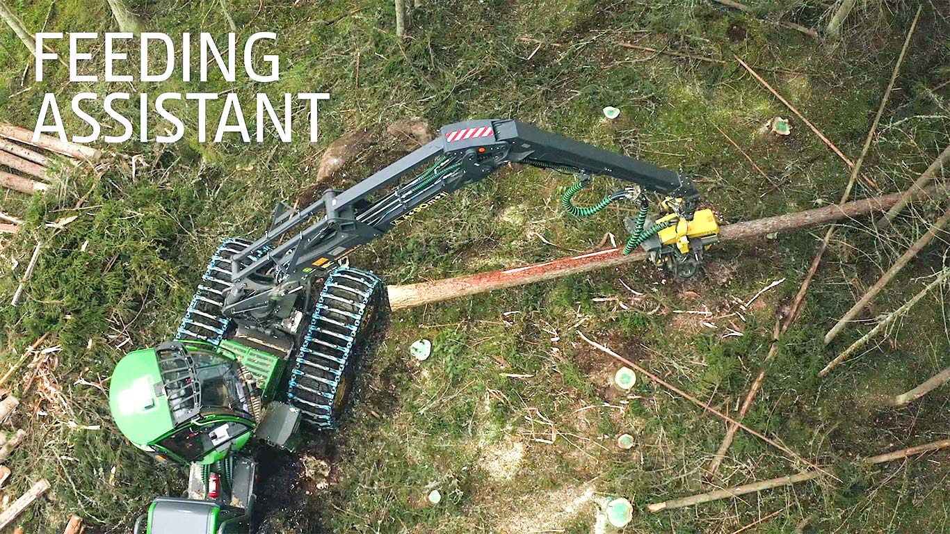 Wheeled harvester working in a forest