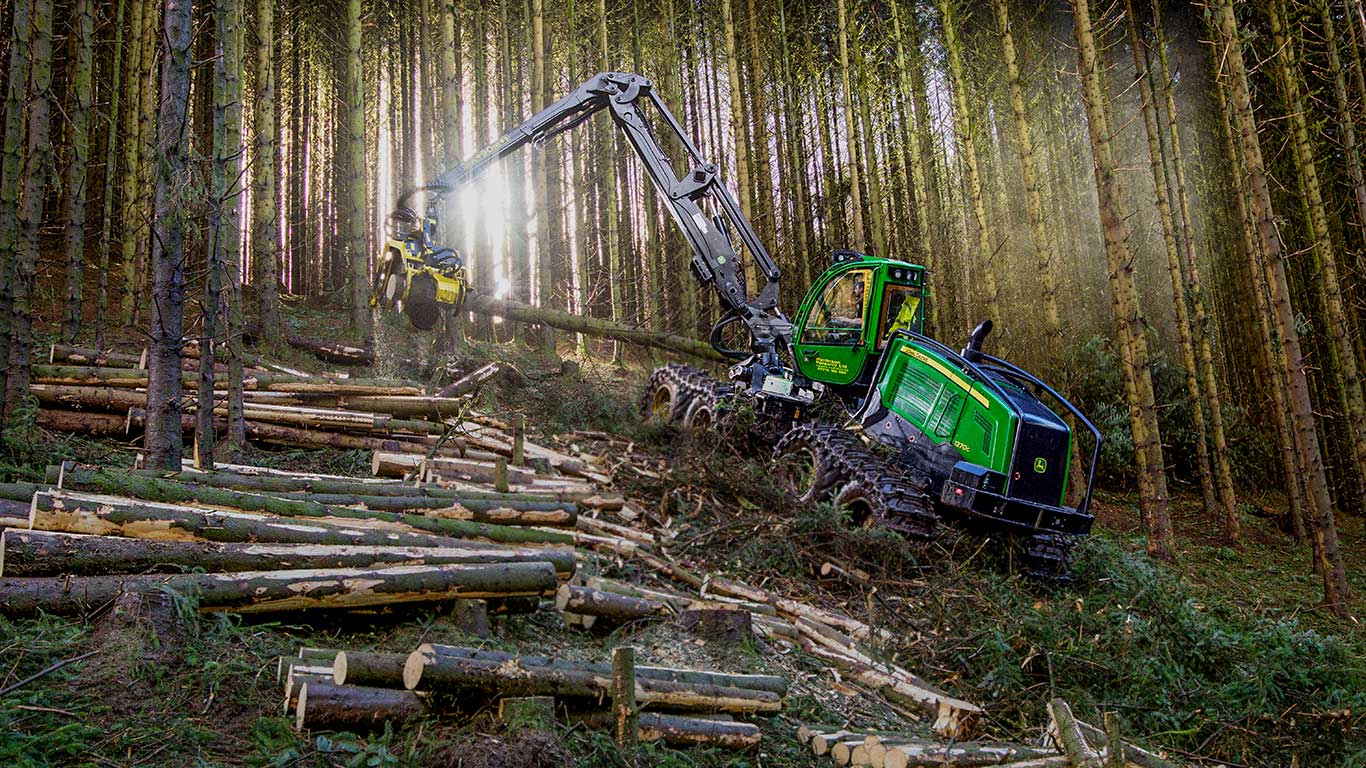 Harvester and trees