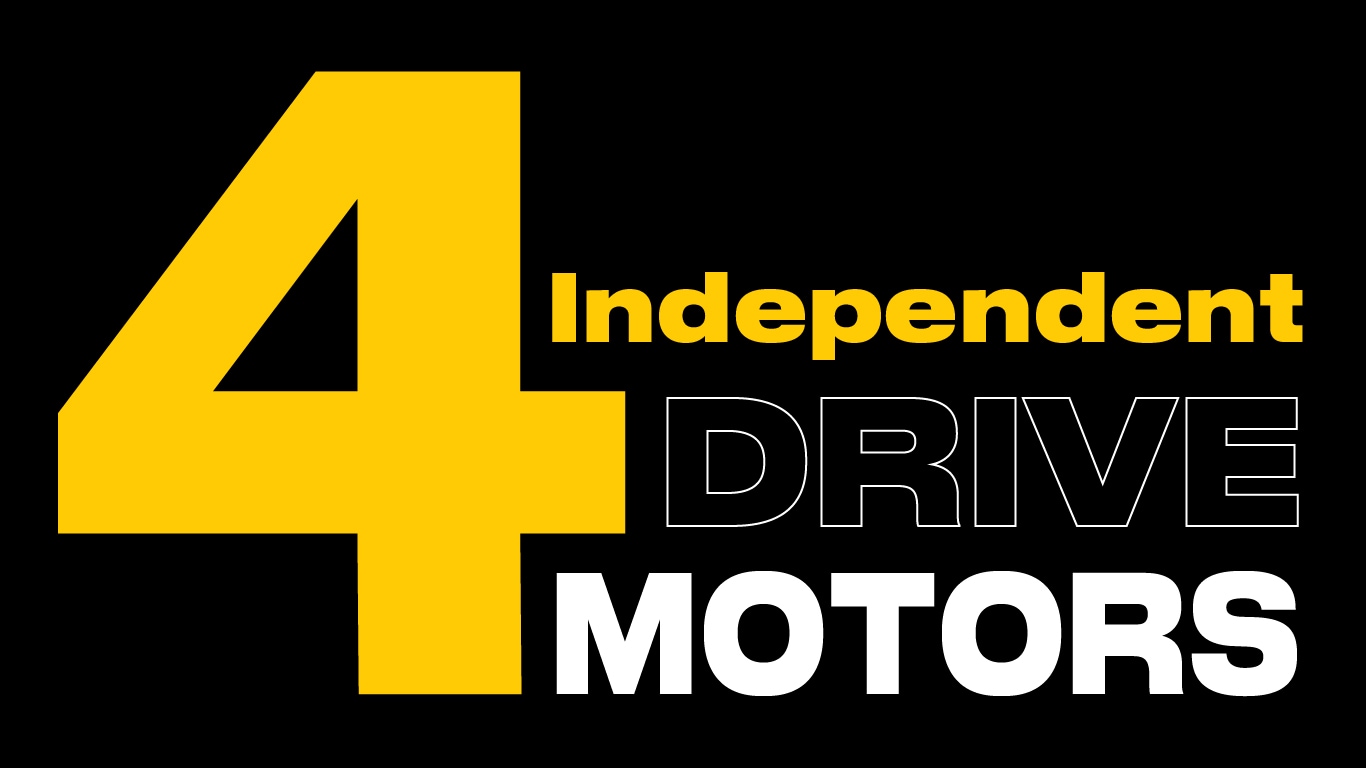featuring the number "4" in yellow, above the text "Independent DRIVE MOTORS" in white and black on a black background.