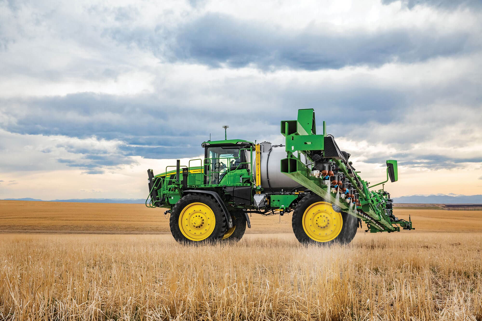 Sprayer in operation during harvest.