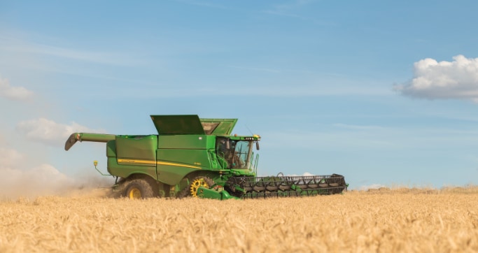 combine harvesting wheat