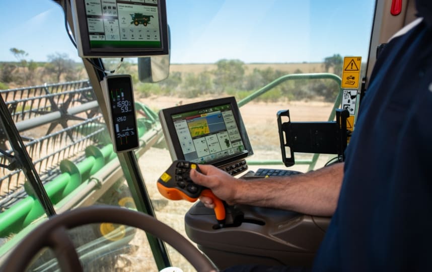 in cab during a harvest