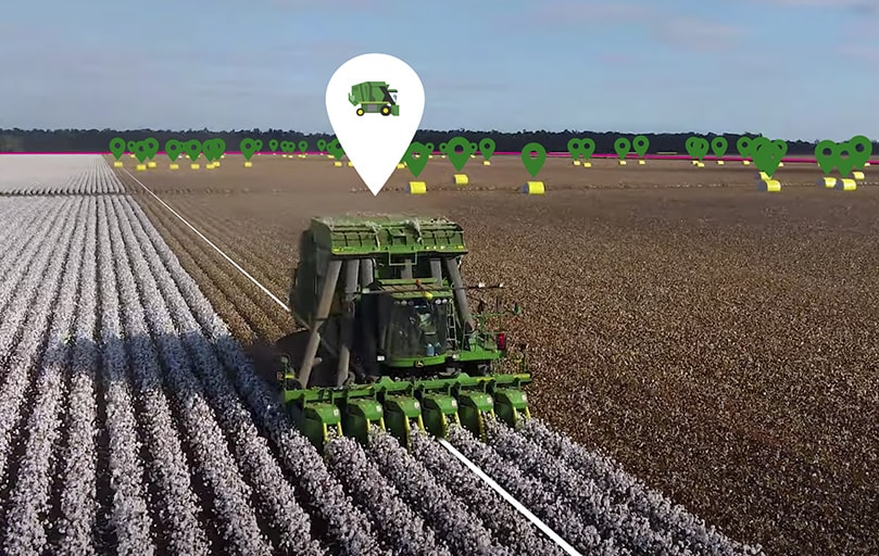 combine harvester from above drone shot