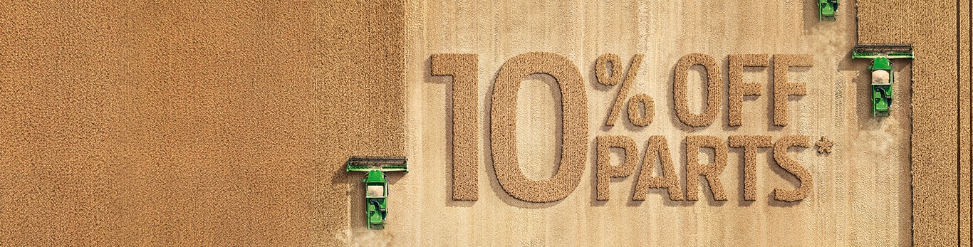 10% off parts written in field while harvester harvesters wheat.