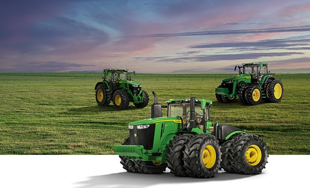 Large Tractor Financing offer with tractors in a field and partly in whitespace