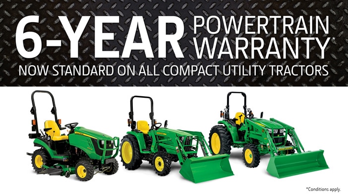 John Deere Tractors come with a standard 6 year warranty.