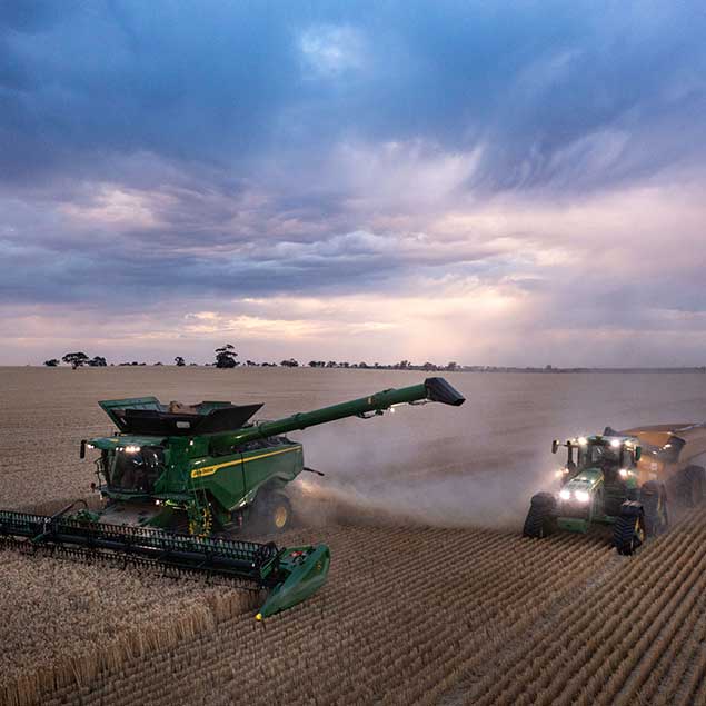 John Deere harvester in the field