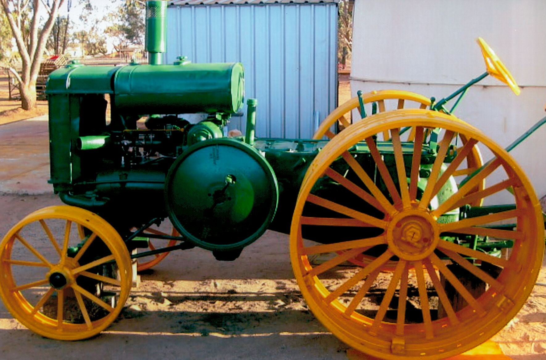 The Model D Tractor has a fresh coat of paint