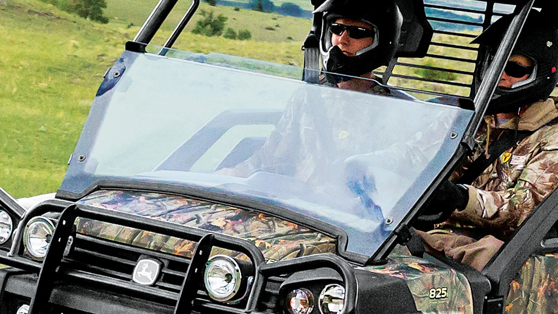 closeup on windshield on a gator