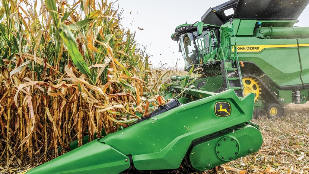 Corn Head on combine in a corn field