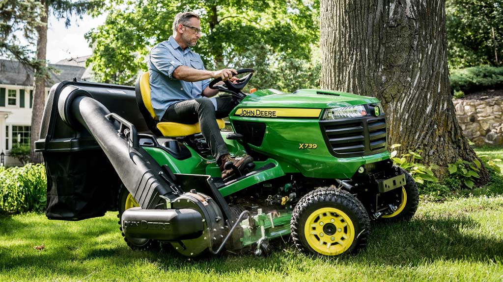 dramatic angle view of the ultimate ride on mower on lawn
