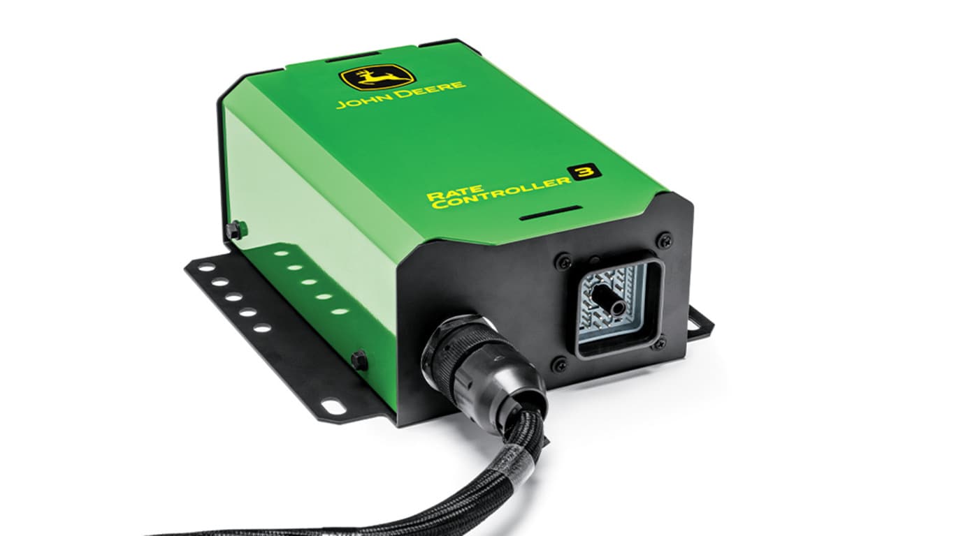 Green and black John Deere Rate Controller 3 with front-facing connectors