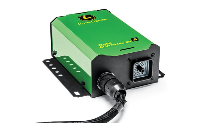 Green and black John Deere Rate Controller 3 with front-facing connectors