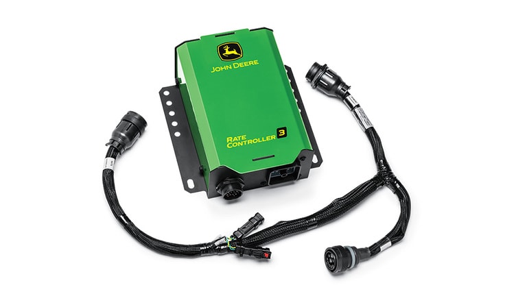 Green John Deere Rate Controller 3 with black mounting brackets on both sides