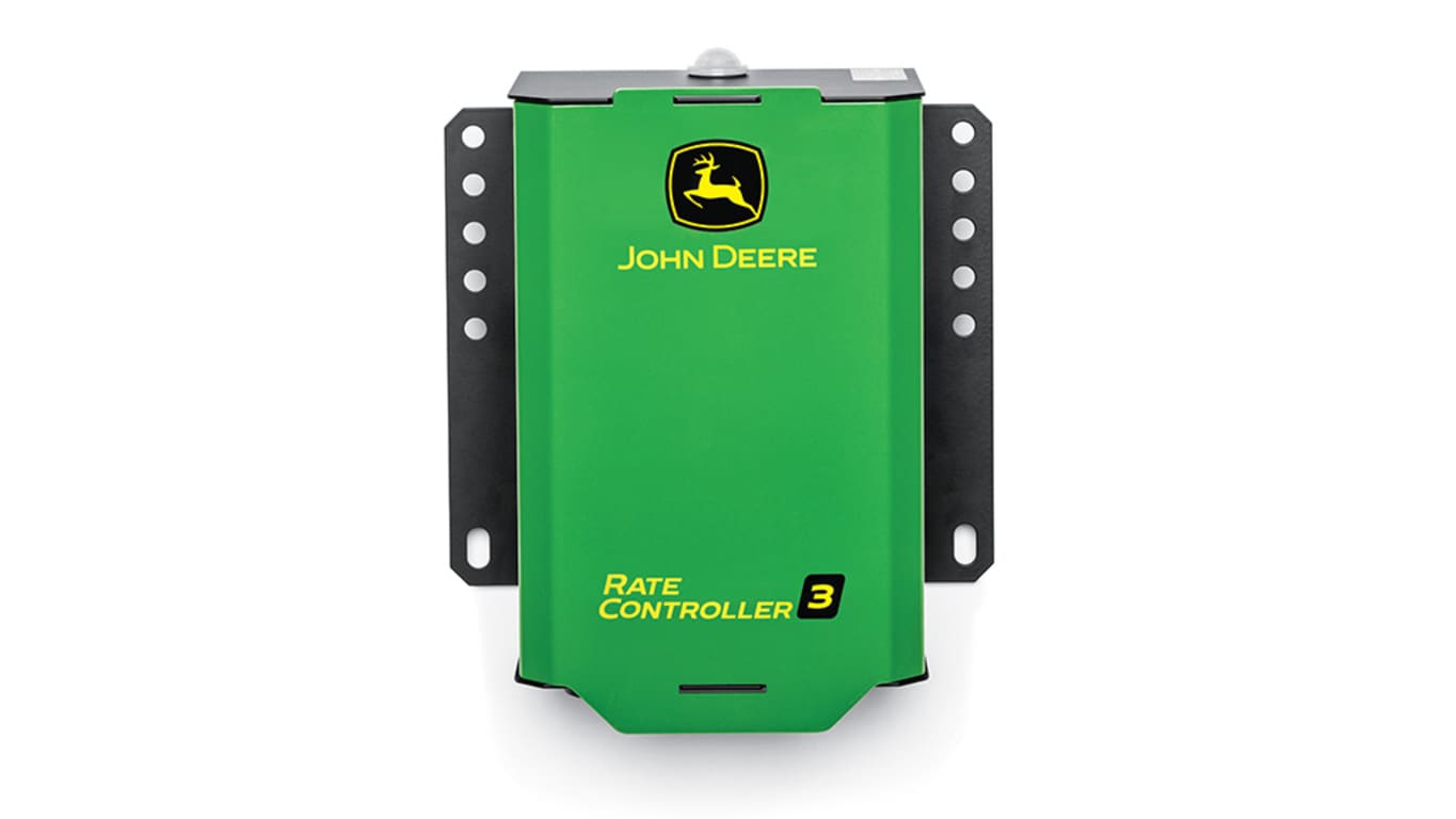 Green John Deere Rate Controller 3 with black mounting brackets on both sides