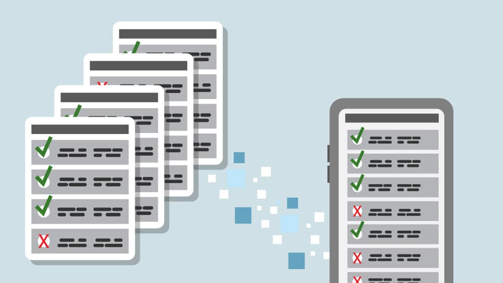 A group of rectangular objects with green ticks